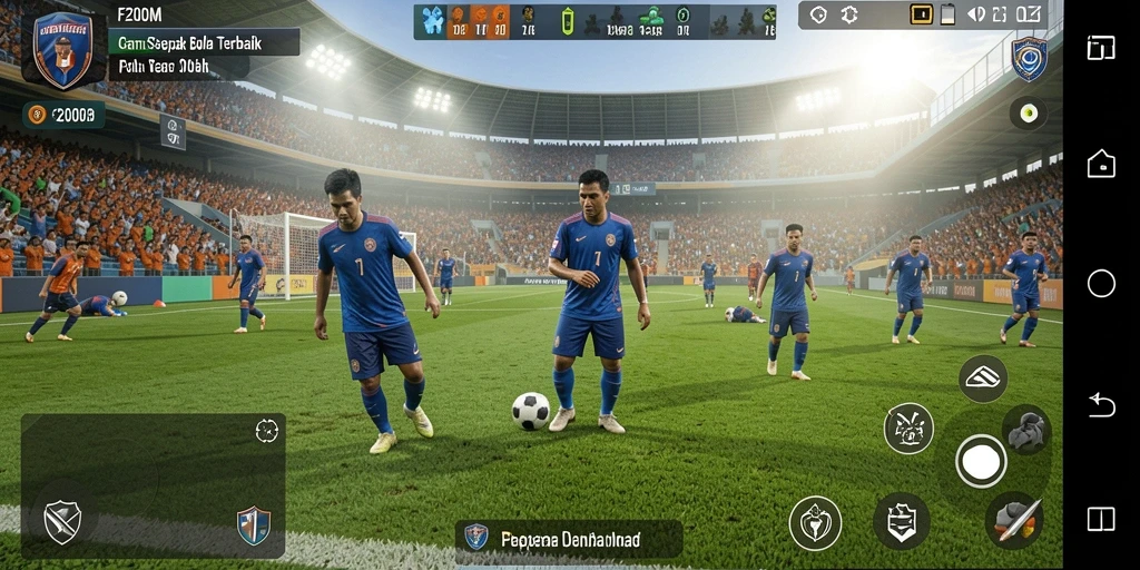 Tampilan gameplay sepak bola yang seru dan menantang.