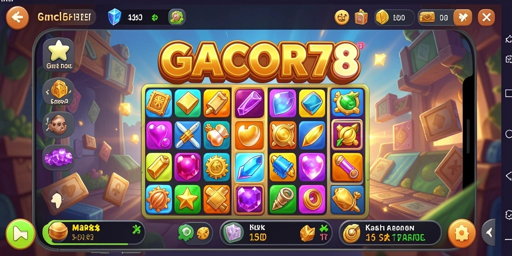 Tampilan gameplay seru Match-3 GACOR78 dengan warna-warna cerah.