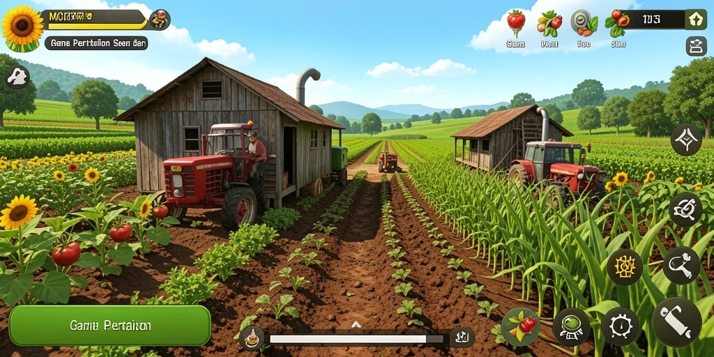 Tampilan gameplay <strong>MC777</strong> yang menggambarkan dunia pertanian yang kaya.