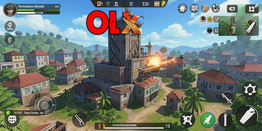 Screenshot OLX128 menunjukkan aksi seru dalam permainan Tower Defense.