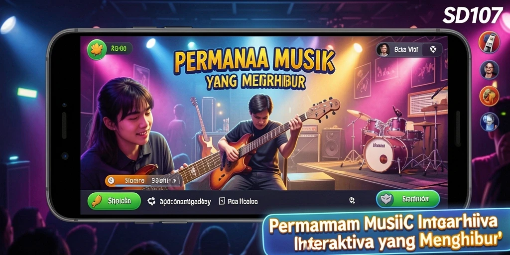 Screenshot SD107 menampilkan gameplay seru dengan berbagai lagu menarik.