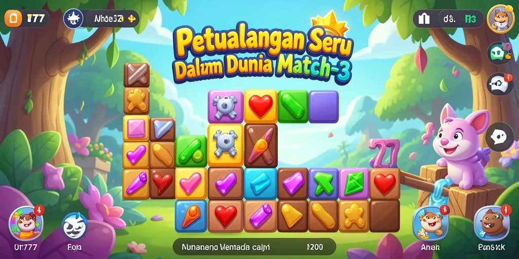 Screenshot UT77 menunjukkan gameplay seru dalam mengatasi tantangan Match-3.